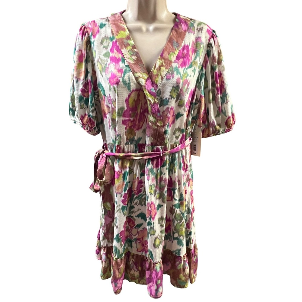Nurture by Westbound Floral Wrap Dress PL Multi Color New Puff Sleeve Ruffle Hem